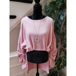 Balkan Sweater Womens Medium Pink Knitted High Low Bow Back Round Neck Pullover